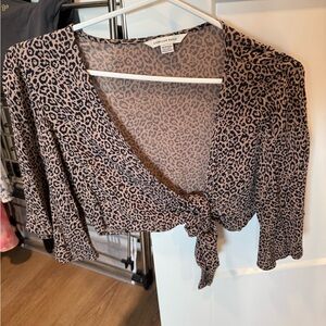 American Eagle Outfitters Animal Print Tie-Front Blouse